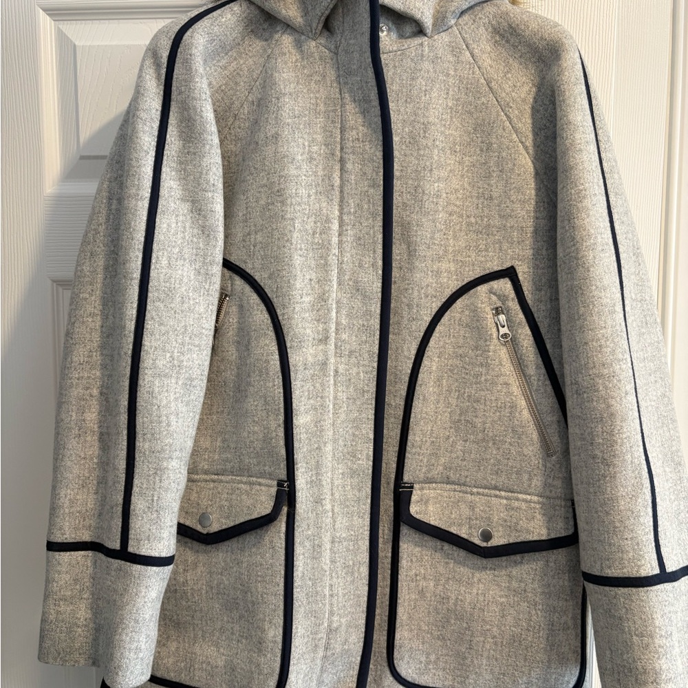 NWT - J. Crew Gray Wool Jacket with Navy Trim. Size 6T.